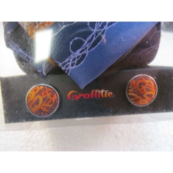 Mens Silk Tie Hanky and Cuff Link Set by Graffitie New in Box - Picture 12 of 14